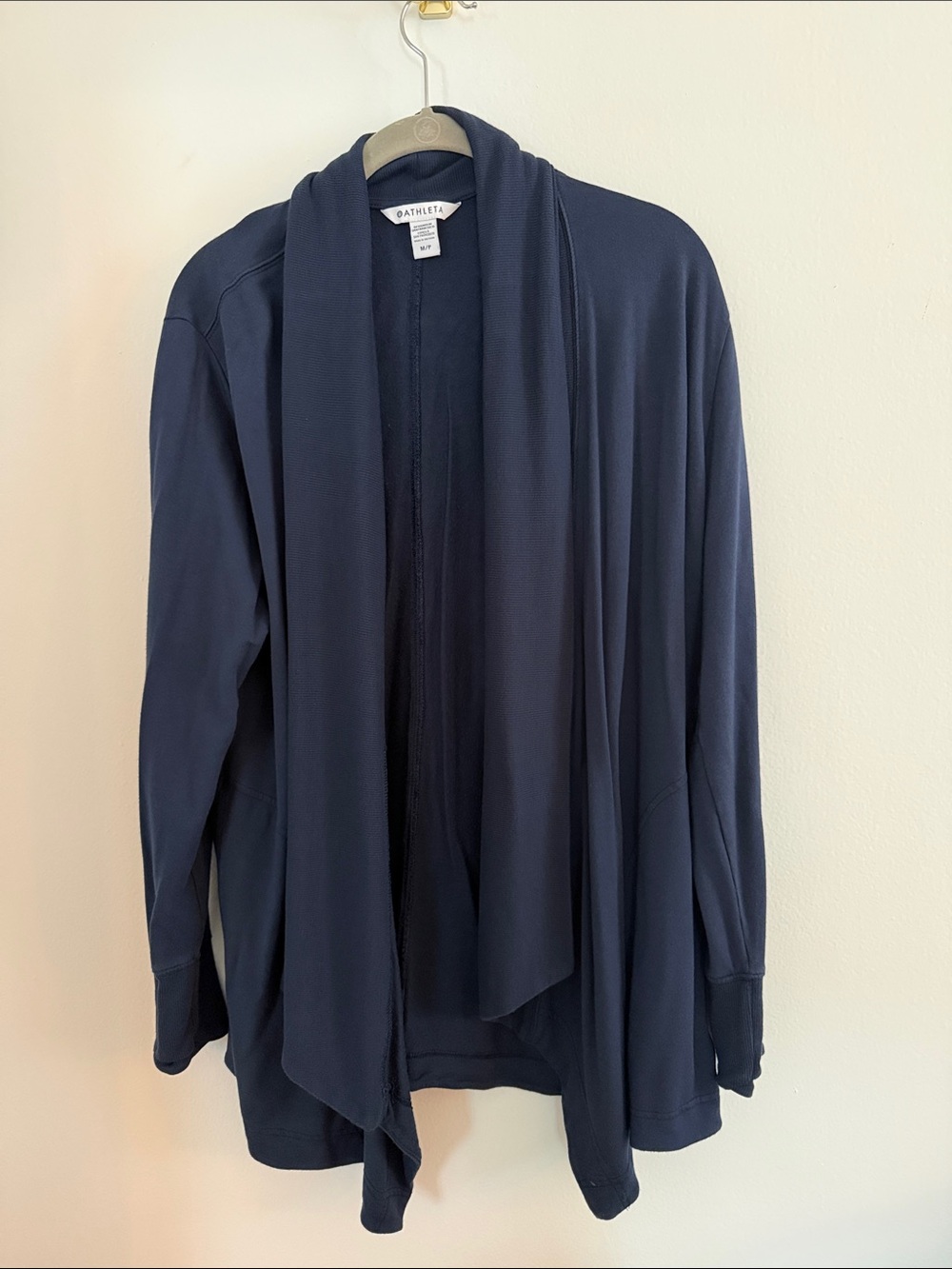 Athleta Navy Draped Open-Front Cardigan